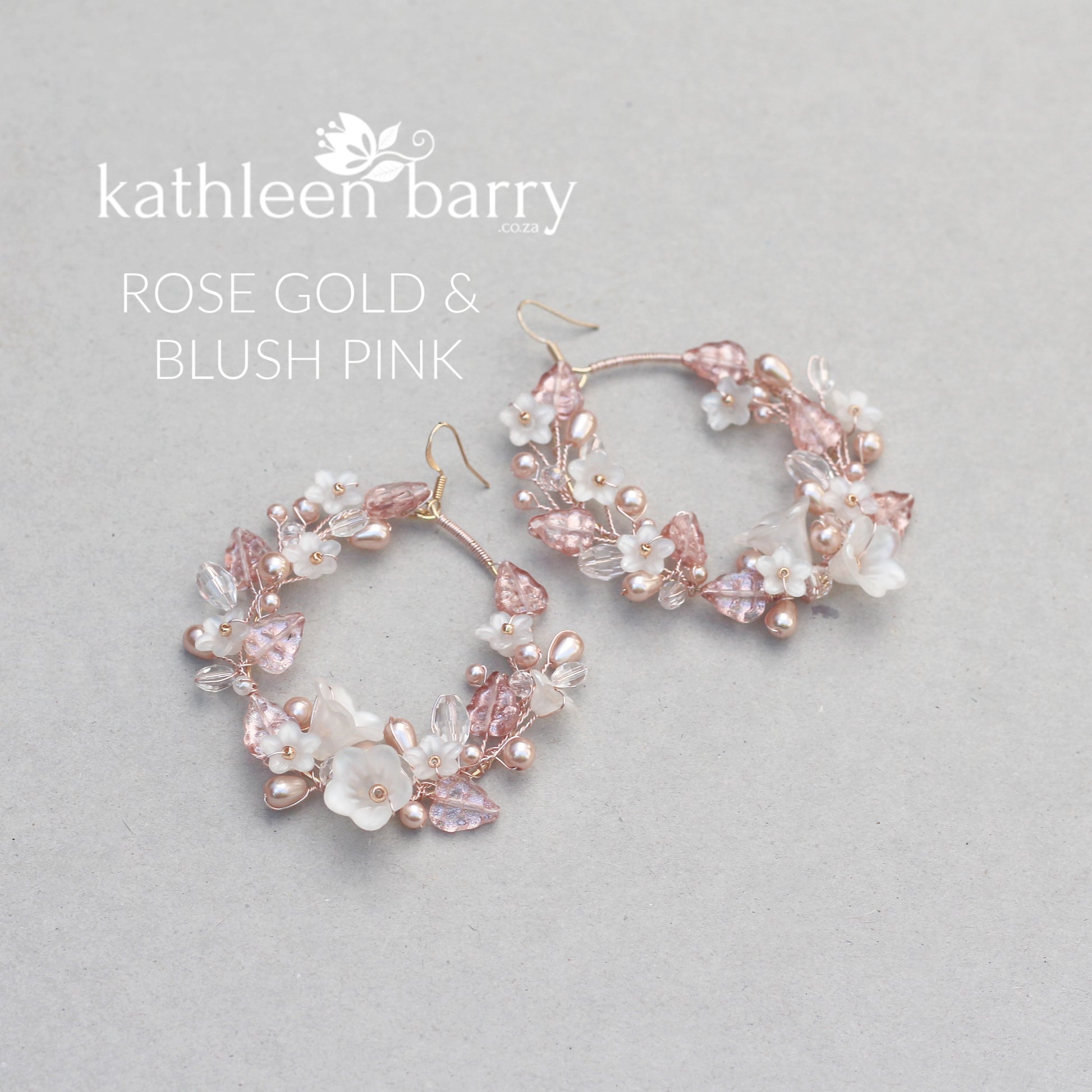 Flower hoop earrings floral bridal jewellery rose gold colors