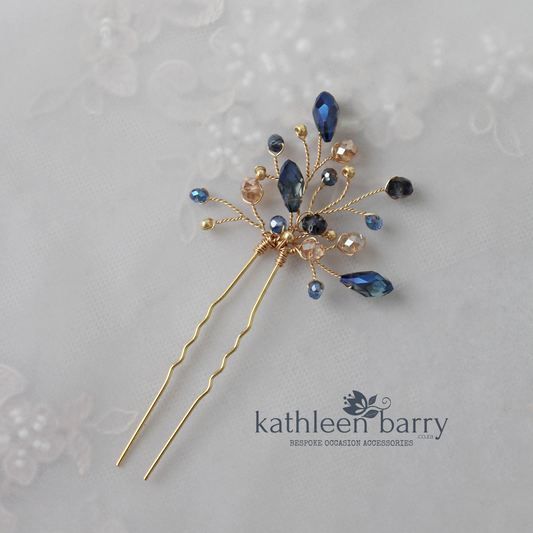 Lize hair pins navy blue, clear or opal pinks - Rose gold, Gold or silver FROM: