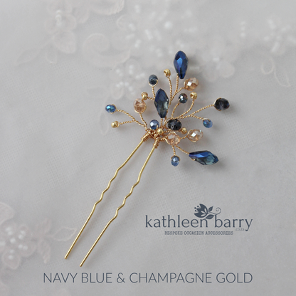 Lize hair pins navy blue, clear or opal pinks - Rose gold, Gold or silver FROM: