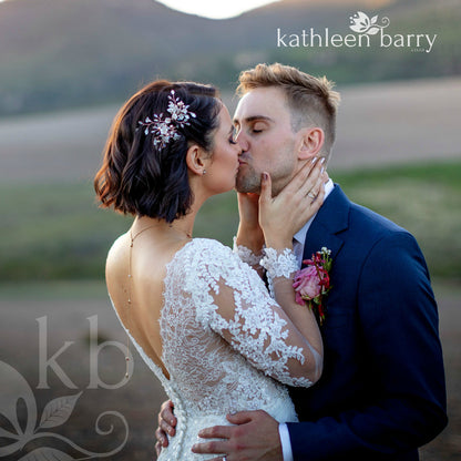 Anli Bridal hair pin rose gold - frosted flowers and pearls - finish options available