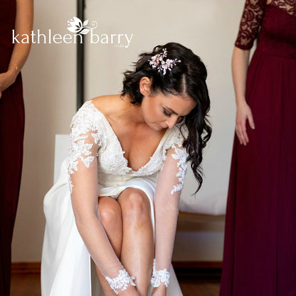 Anli Bridal hair pin rose gold - frosted flowers and pearls - finish options available