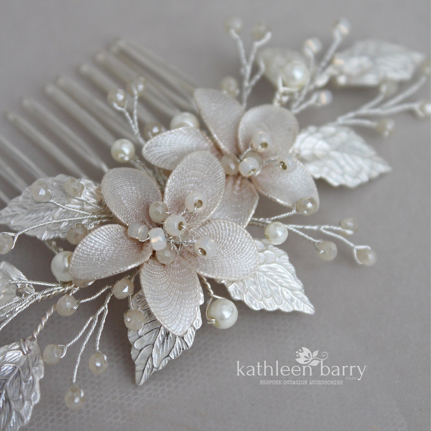 Louise floral hair comb - silver, pale gold or rose gold - Custom color options available