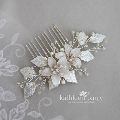 Louise floral hair comb - silver, pale gold or rose gold - Custom color options available