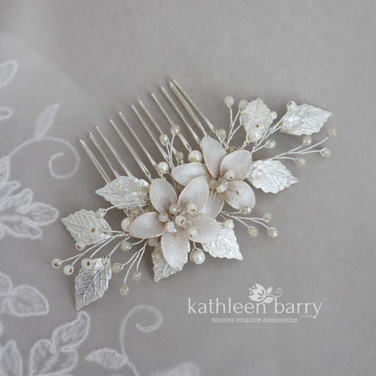 Louise floral hair comb - silver, pale gold or rose gold - Custom color options available