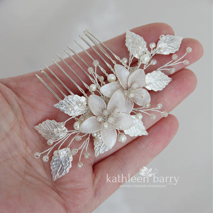 Louise floral hair comb - silver, pale gold or rose gold - Custom color options available