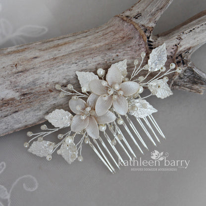 Louise floral hair comb - silver, pale gold or rose gold - Custom color options available