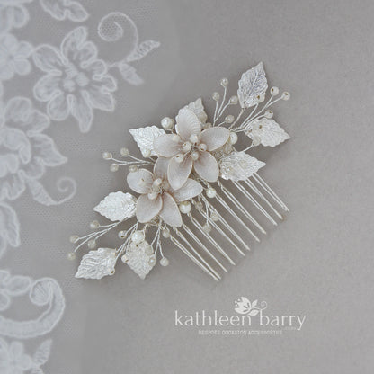 Louise floral hair comb - silver, pale gold or rose gold - Custom color options available