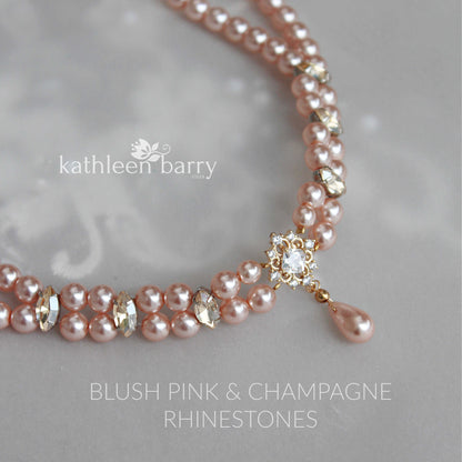 Maryvonne rhinestone pearl necklace gold cubic zirconia detailing - Rhinestone + pearl color options available