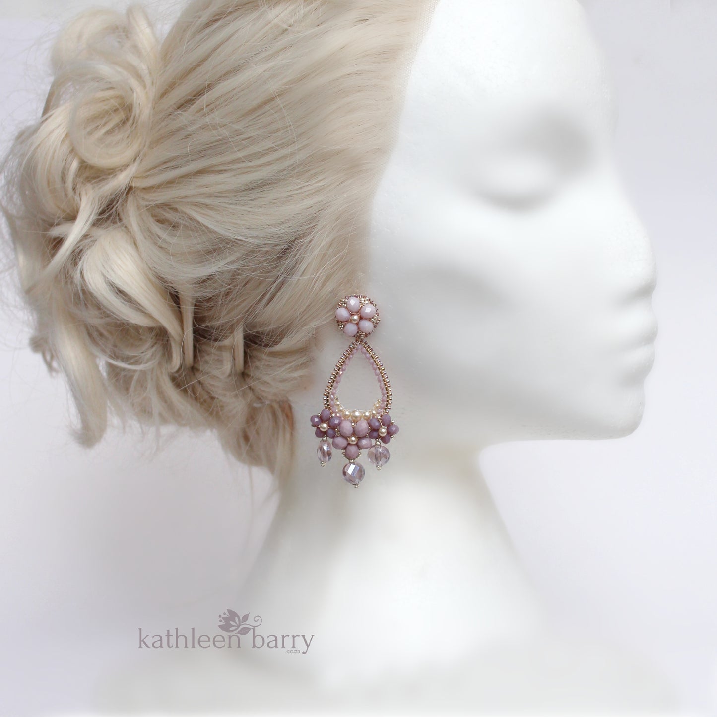 Statement lilac flower chandelier earrings purple mauve online shop