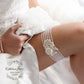 Yvonne garter ivory with flower detail and lace - Dusty blue - color options available