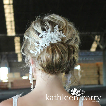 Meredith lace hairpiece - pearl crystal detail - rose gold, gold or silver