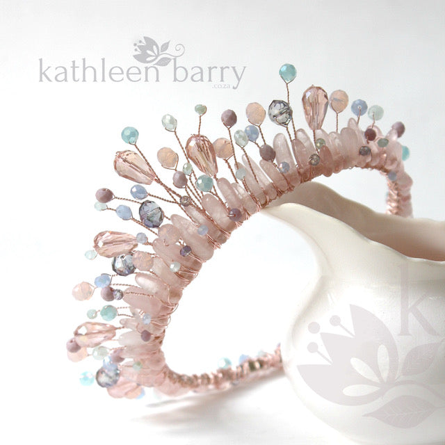 Pastel shades and Rose quartz and pearl crystal crown - Rose gold, gold or silver