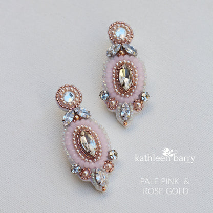 Rhinestone silver and white beaded statement earrings - custom colors available