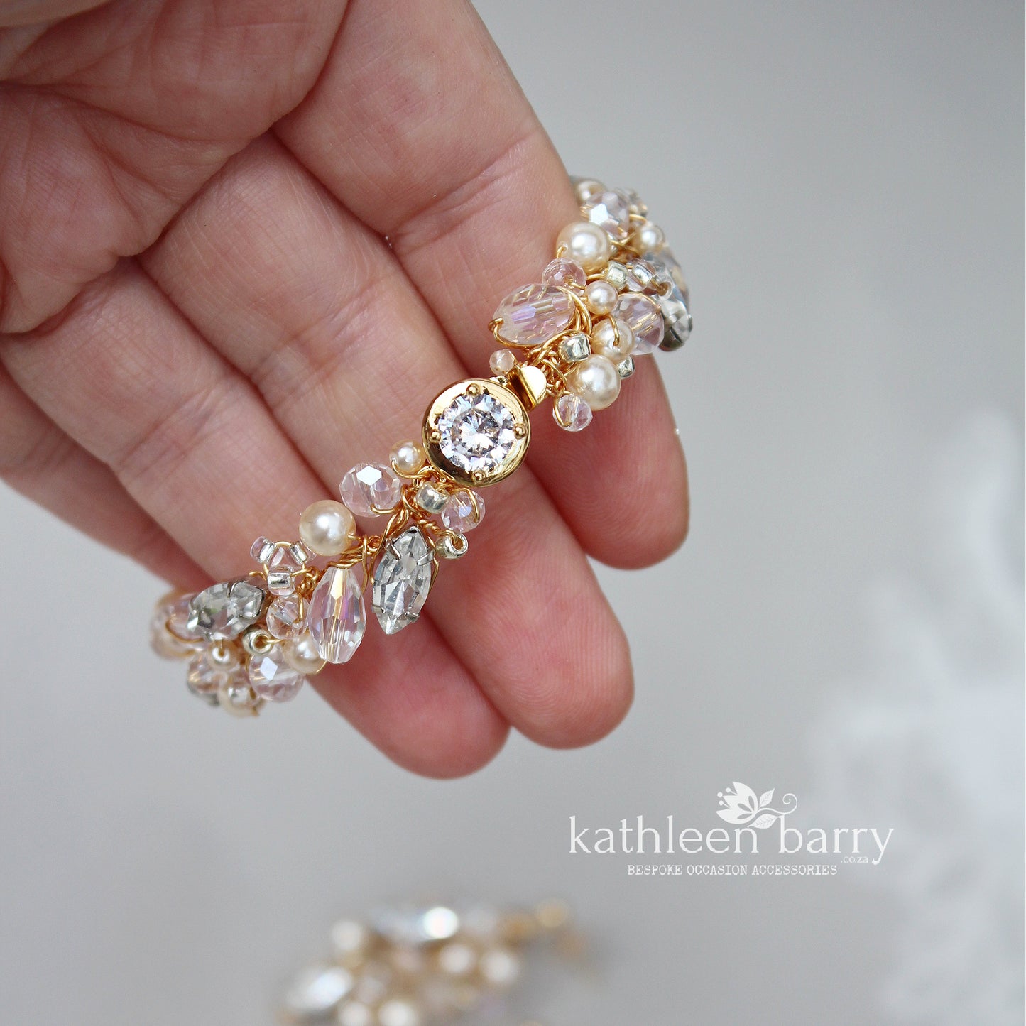 Mini Adele bracelet - rhinestone, crystal & pearl - Rose gold, gold or silver,