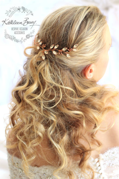 Minke leaf hair vine rhinestone - Copper, Rose gold, gold or silver hairpiece