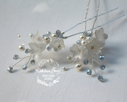 Monica pale blue hair pins mix and match - 3 styles - Rose gold, Gold or silver (sold individually)