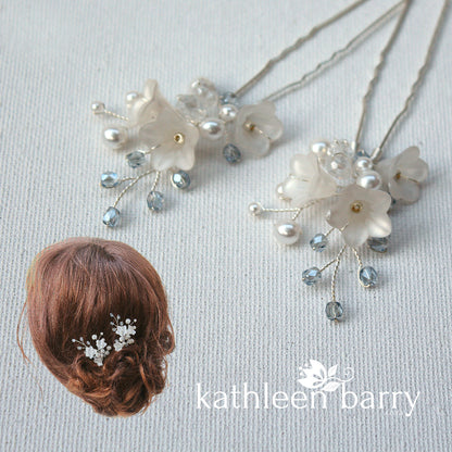 Monica pale blue hair pins mix and match - 3 styles - Rose gold, Gold or silver (sold individually)