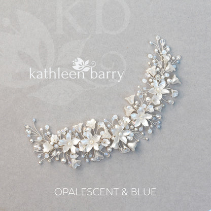 Monica floral crystal and pearl vine style hairpiece - Rose gold, gold or silver