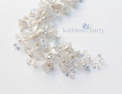 Monica floral crystal and pearl vine style hairpiece - Rose gold, gold or silver