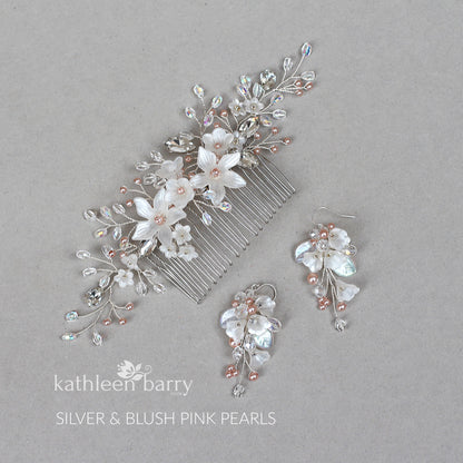 Natalia Floral Spray Crystal, Pearl & Rhinestone Comb - Color options available