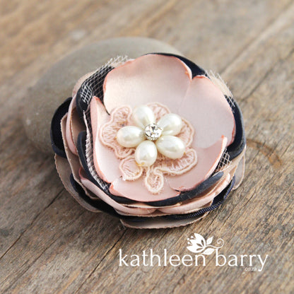 Blush + Navy blue hair flower or brooch - Bride, flower girl, bridesmaid, mother of the bride or groom gifts
