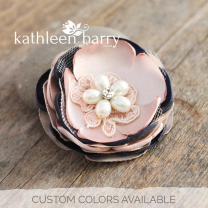 Blush + Navy blue hair flower or brooch - Bride, flower girl, bridesmaid, mother of the bride or groom gifts