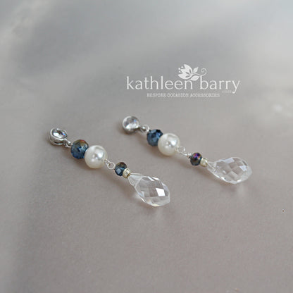 Clare crystal and pearl bridal drop earrings Color options available - silver, gold or rose gold
