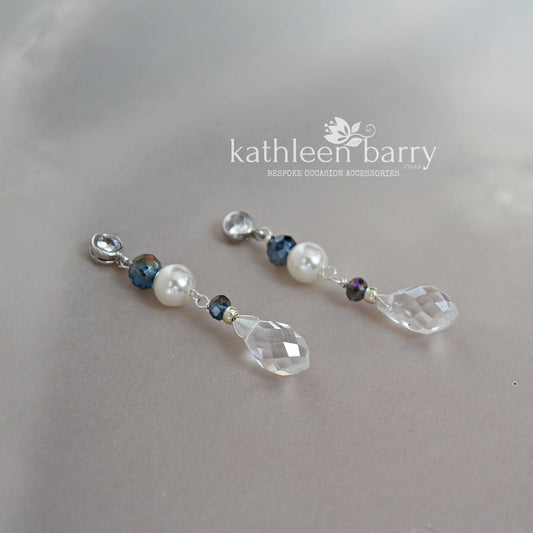 Clare crystal and pearl bridal drop earrings Color options available - silver, gold or rose gold
