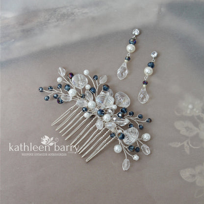 Clare crystal and pearl bridal drop earrings Color options available - silver, gold or rose gold