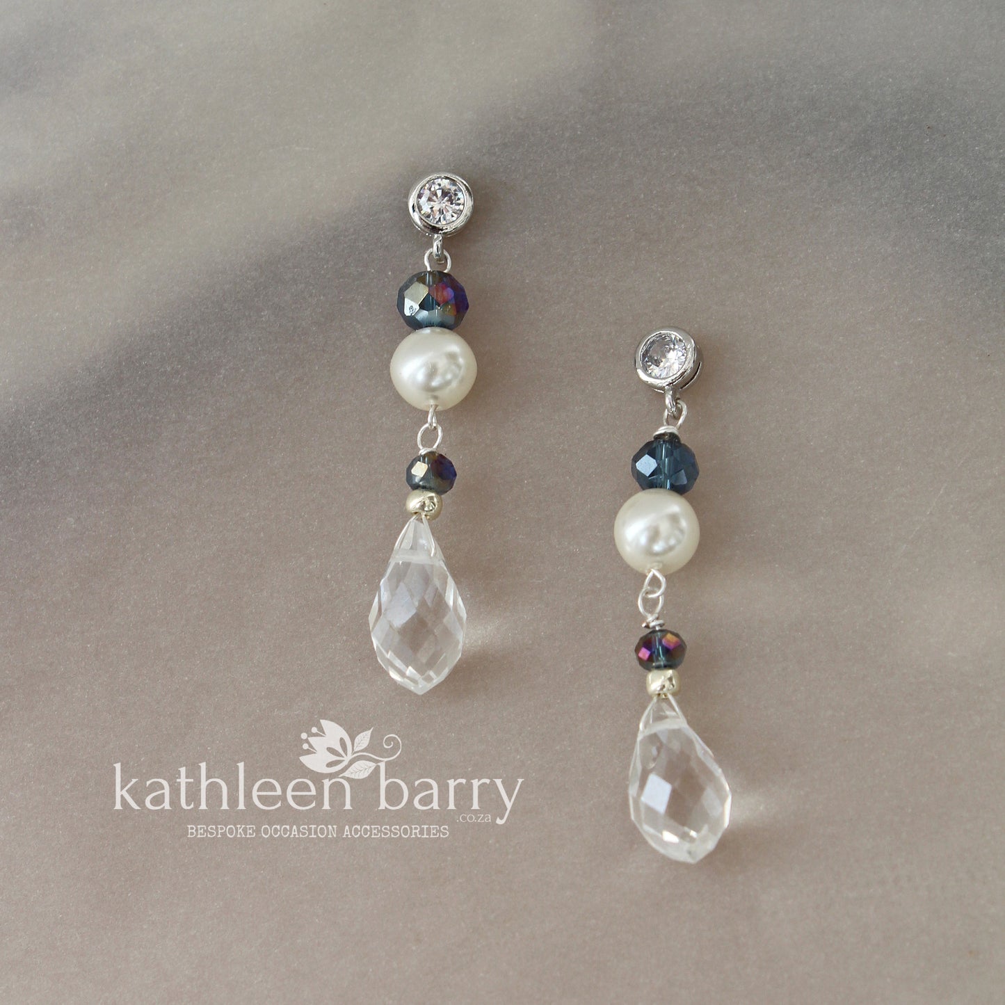 Clare crystal and pearl bridal drop earrings Color options available - silver, gold or rose gold