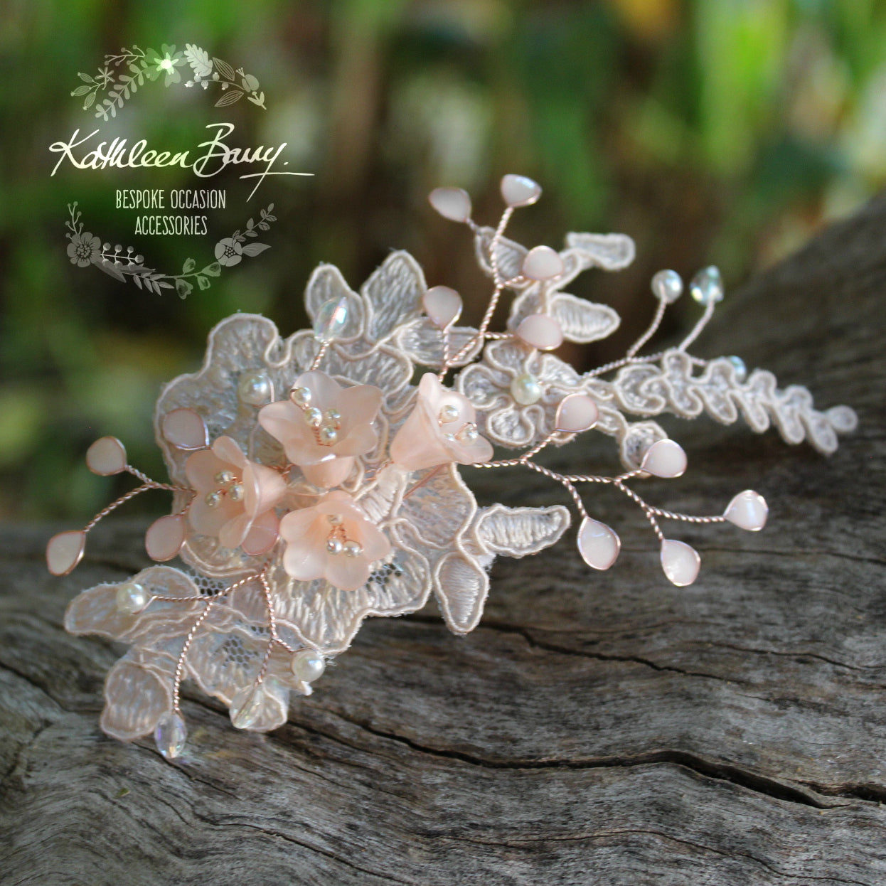 Ntombi Lace bridal hairpiece blush pink rose gold  - wedding hairpiece comb - veil comb