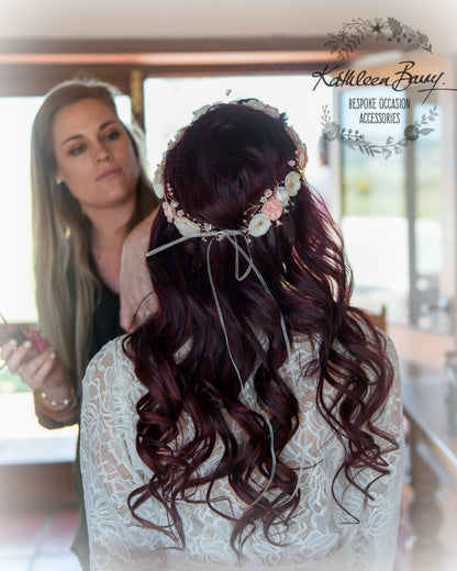 Nicci Bridal flower crown wreath - colors to order - Rose Gold - muted colors