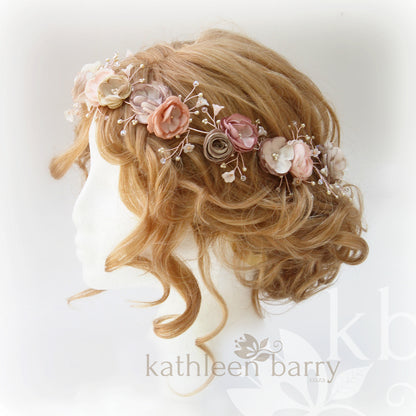 Nicci Bridal flower crown wreath - colors to order - Rose Gold - muted colors
