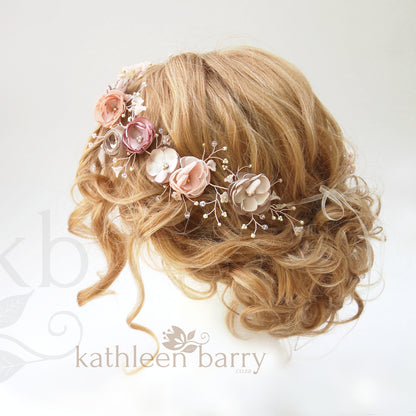 Nicci Bridal flower crown wreath - colors to order - Rose Gold - muted colors