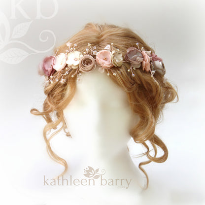Nicci Bridal flower crown wreath - colors to order - Rose Gold - muted colors
