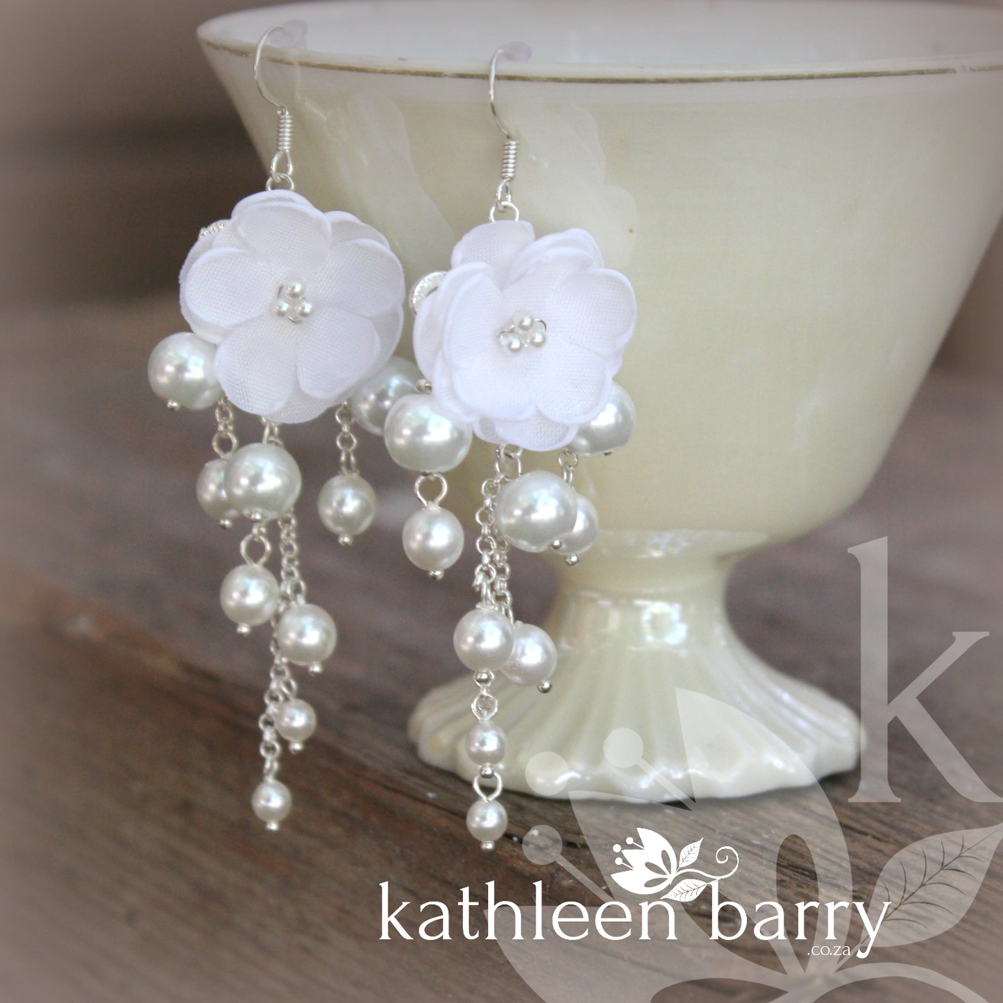 Odette single flower and pearl chandelier earrings -  Color options available