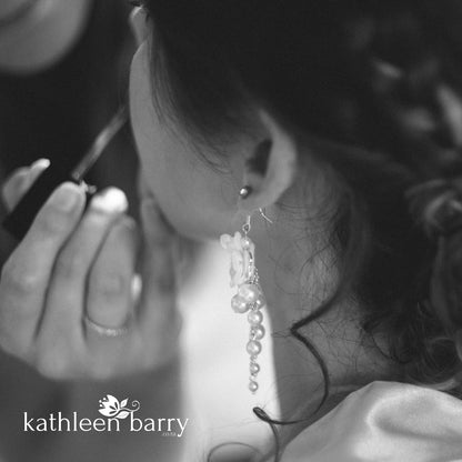 Odette single flower and pearl chandelier earrings -  Color options available