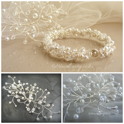 Olivia Bridal Hair Piece comb - Crystal & or Pearl - Color options silver or gold, pearl options, white, ivory soft pink/blush