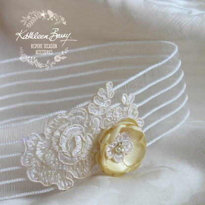 Joelle Garter ivory with flower detail and lace - color options available