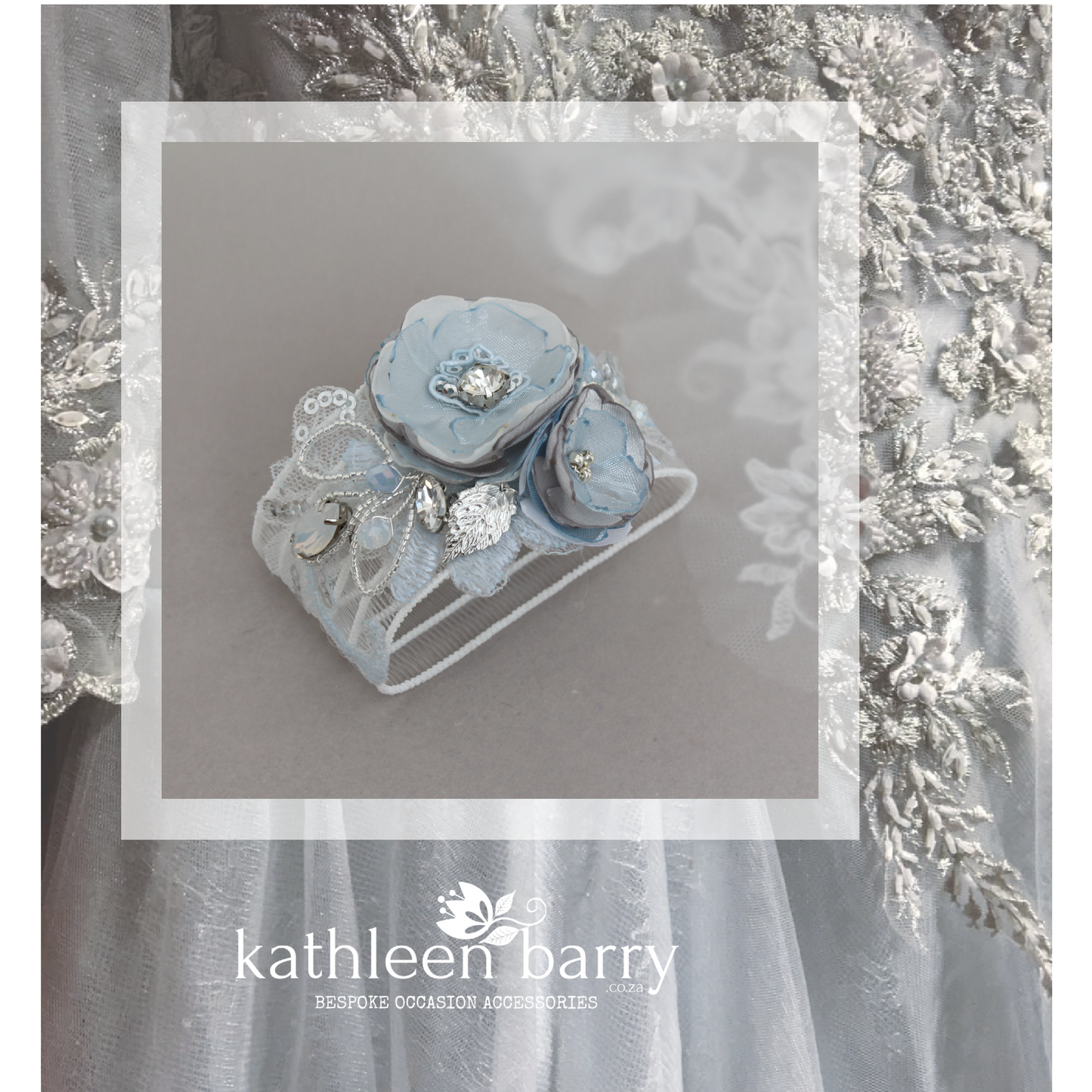 Shauna wrist corsage cuff bracelet - Silver grey and pale blue (colors on request) prom matric dance