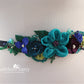 Peacock Wedding dress sash belt - floral with lace - Teal, indigo, emerald green, Ivory and cream - custom colors available