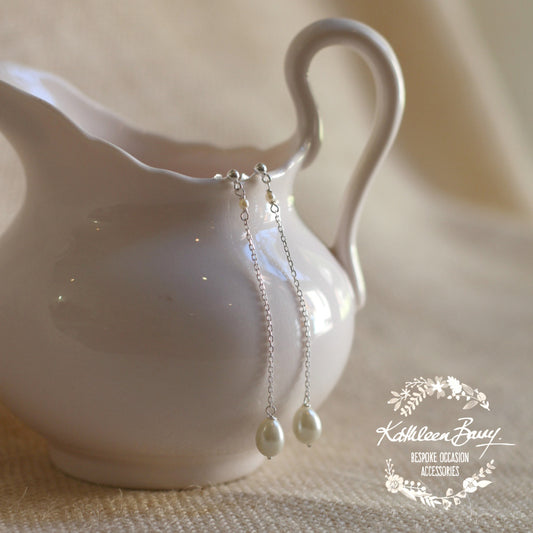 Monica Ivory Pearl Drop Earrings - Silver, pale gold or rose gold (three length options) FROM