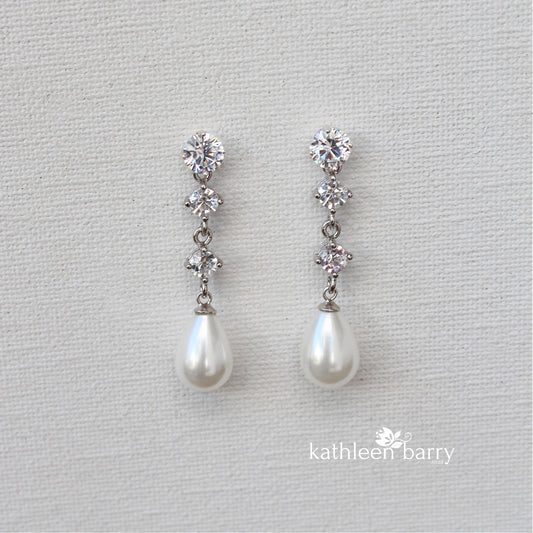 Hazel double Cubic Zirconia studs & pearl drop earrings - Sterling silver & gold plated option