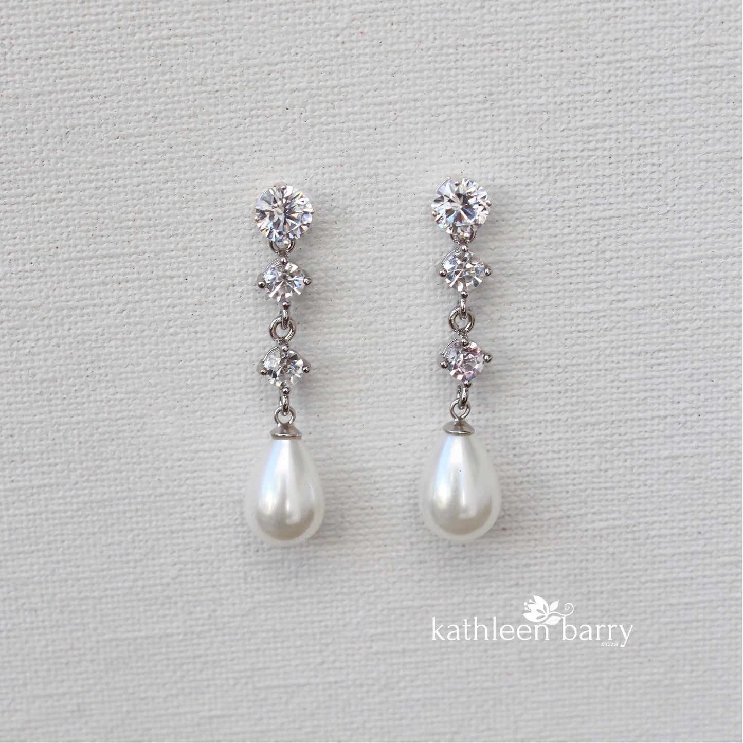 Hazel double Cubic Zirconia studs & pearl drop earrings and or necklace - Sterling silver + Nickel free