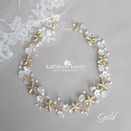 Pernille Bridal wreath Beach wedding, crown, circlet, assorted colors silver, gold, rose gold starfish - colors to order