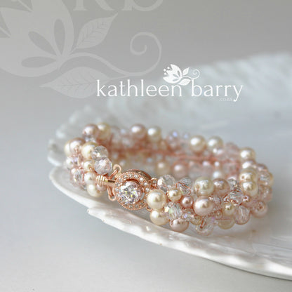 Tana Bracelet Rose gold- pearls and crystals - colors to order