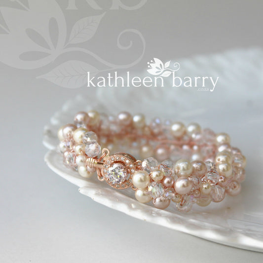 Tana Bracelet Rose gold- pearls and crystals - colors to order