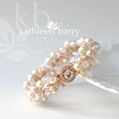 Tana Bracelet Rose gold- pearls and crystals - colors to order
