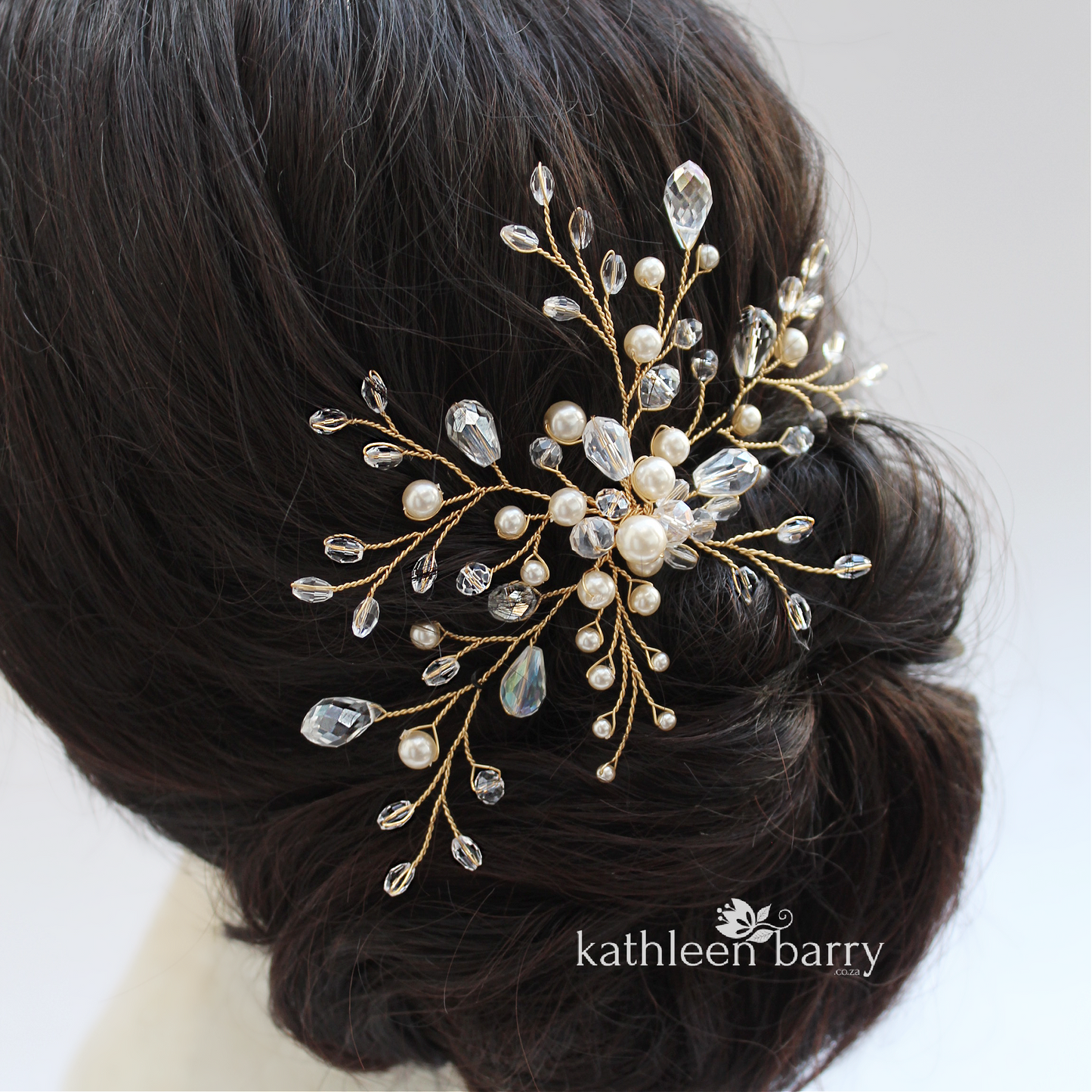Nicole Bridal Hairpiece - Crystal & Pearl, wedding hair accessory available in Rose gold, gold or silver pearl colors to order
