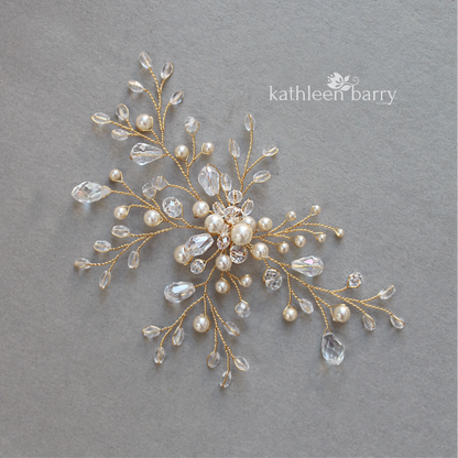 Nicole Bridal Hairpiece - Crystal & Pearl, wedding hair accessory available in Rose gold, gold or silver pearl colors to order